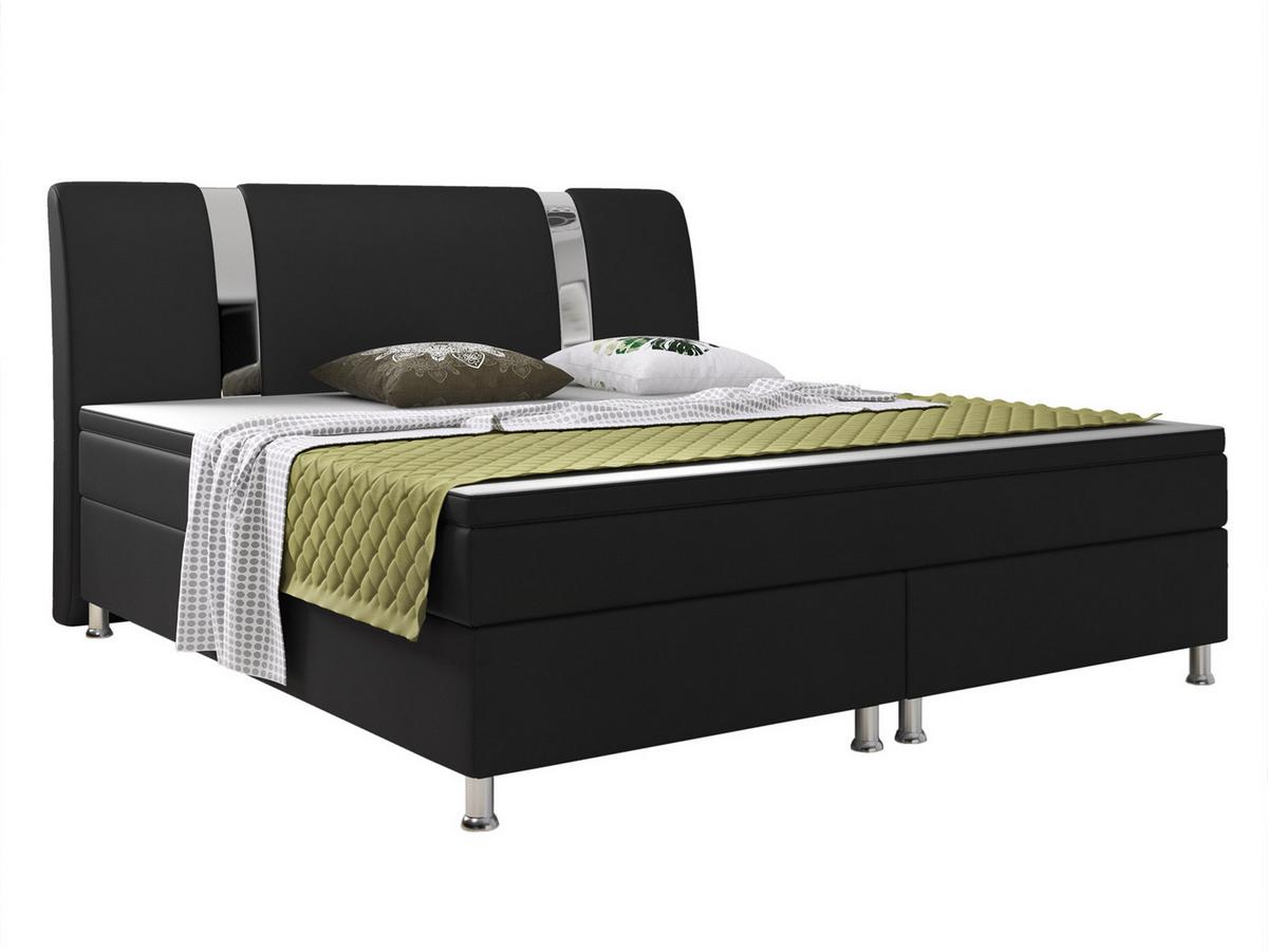 Boxspringbett Mit Topper Lederlook 180x200 Riva-F - Silberfarben/Schwarz, KONVENTIONELL, Leder/Textil (180/115/210cm) - MID.YOU