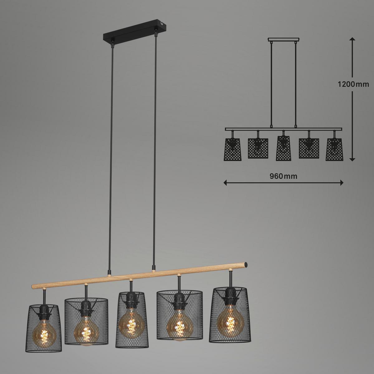 Hängeleuchte 4078-054 H: 120 cm 5-Flammig - Schwarz, MODERN, Metall (96/120cm) - Briloner