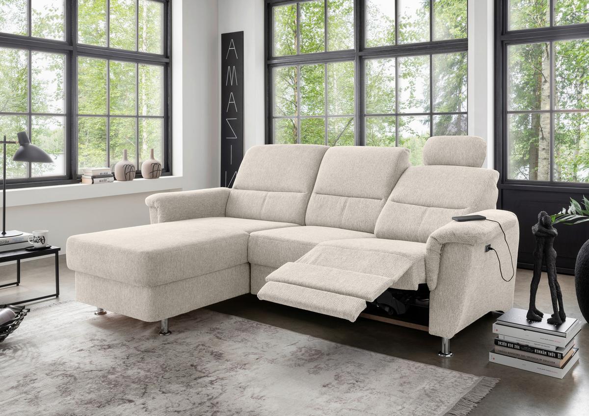 Ecksofa mit Stauraum Parole Beige Chenille - Chromfarben/Beige, MODERN, Textil (165/231cm) - Livetastic
