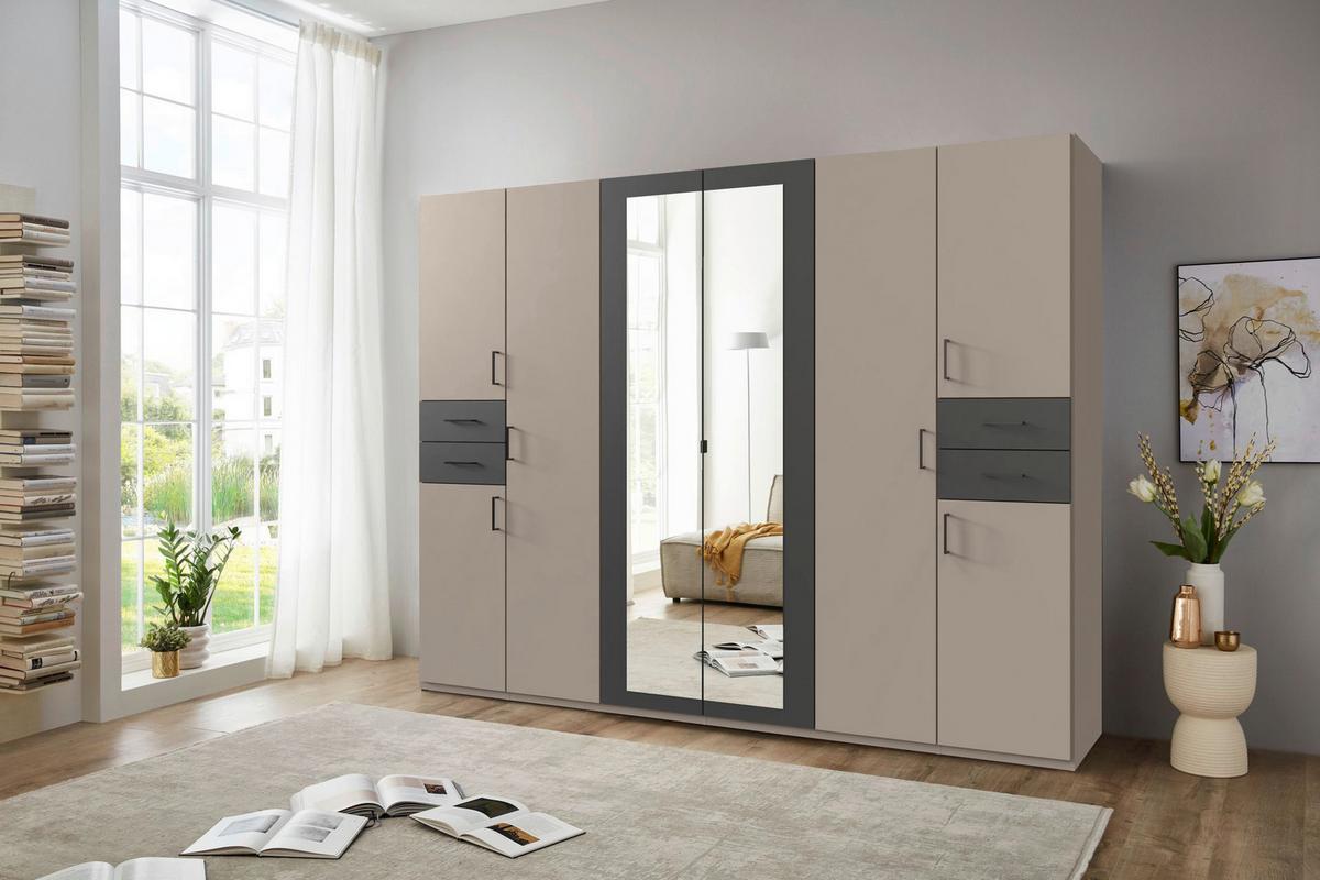 Drehtürenschrank Vegas Sahara/graphit/grau B: 270 Cm - Graphitfarben/Grau, Basics, Glas/Holzwerkstoff (270/208/58cm) - MID.YOU