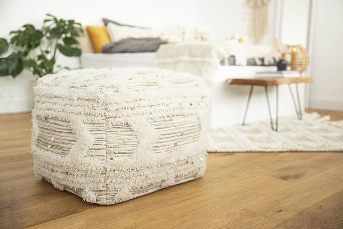 Pouf Bohist Makramee Creme/Olivgrün DxH: 50x45 cm - Creme/Olivgrün, Trend, Kunststoff/Textil (50/45/50cm) - Kayoom