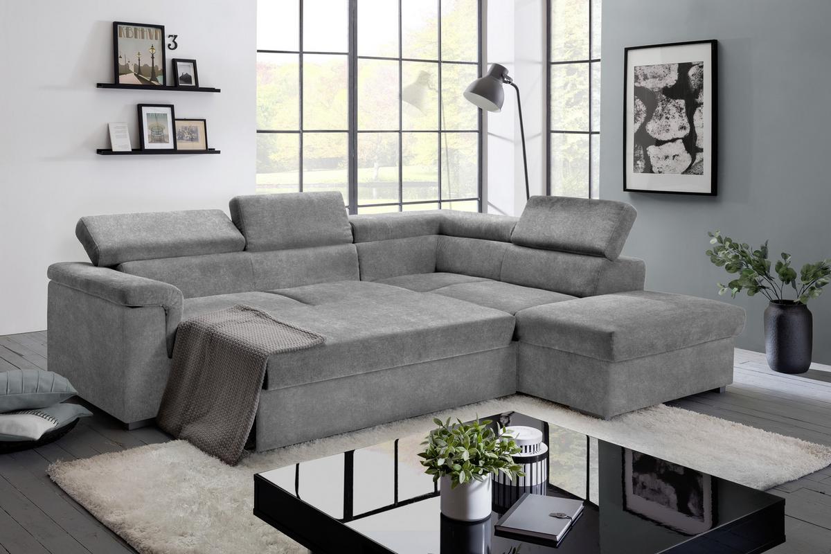 Sedacia súprava MILLA sivá pravý roh - sivá, Basics, drevo/textil (252/217cm)