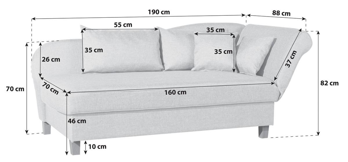 Récamiere Selma in Beige B: 190 cm - Beige/Buchefarben, Design, Textil (190/82/88cm) - Max Winzer