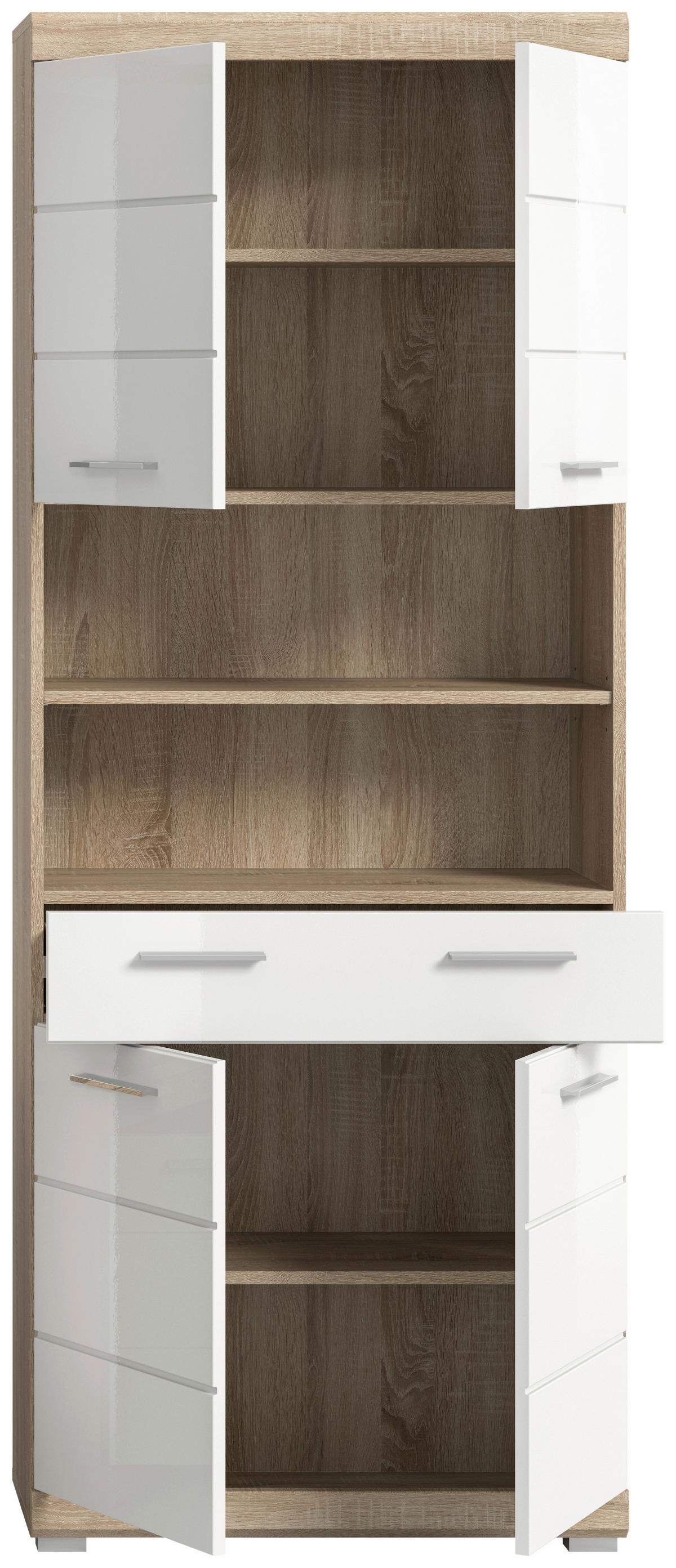 Hochschrank Lambada Weiß Hg Sonoma Eiche Dekor - Weiß Hochglanz/Silberfarben, MODERN, Holzwerkstoff (74/191/31cm) - MID.YOU