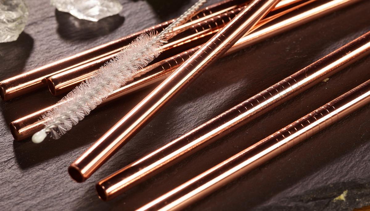 Trinkhalmset 6 Stück Inkl. Bürste, Metall, Gold, - Goldfarben, Basics, Metall (12cm) - Echtwerk