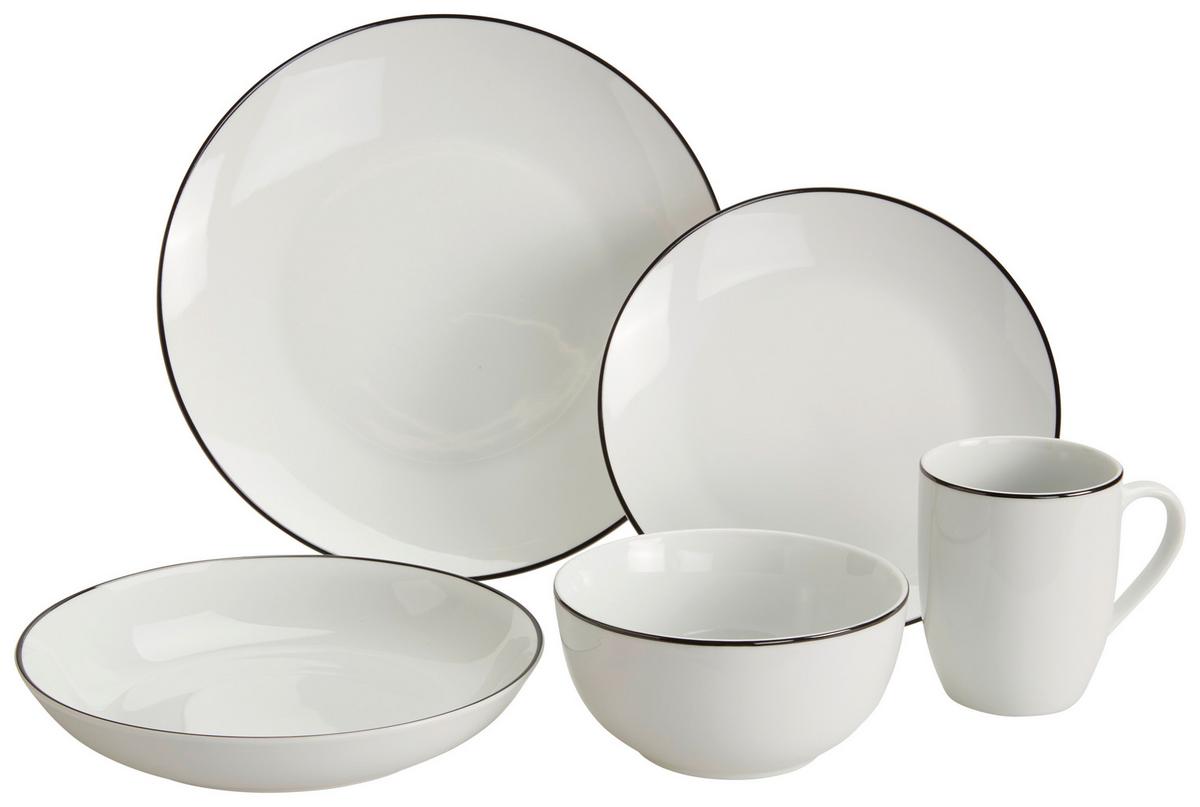 Kombiservice Levi Keramik 6 Personen Geschirr Set Weiß - Schwarz/Weiß, MODERN, Keramik - James Wood