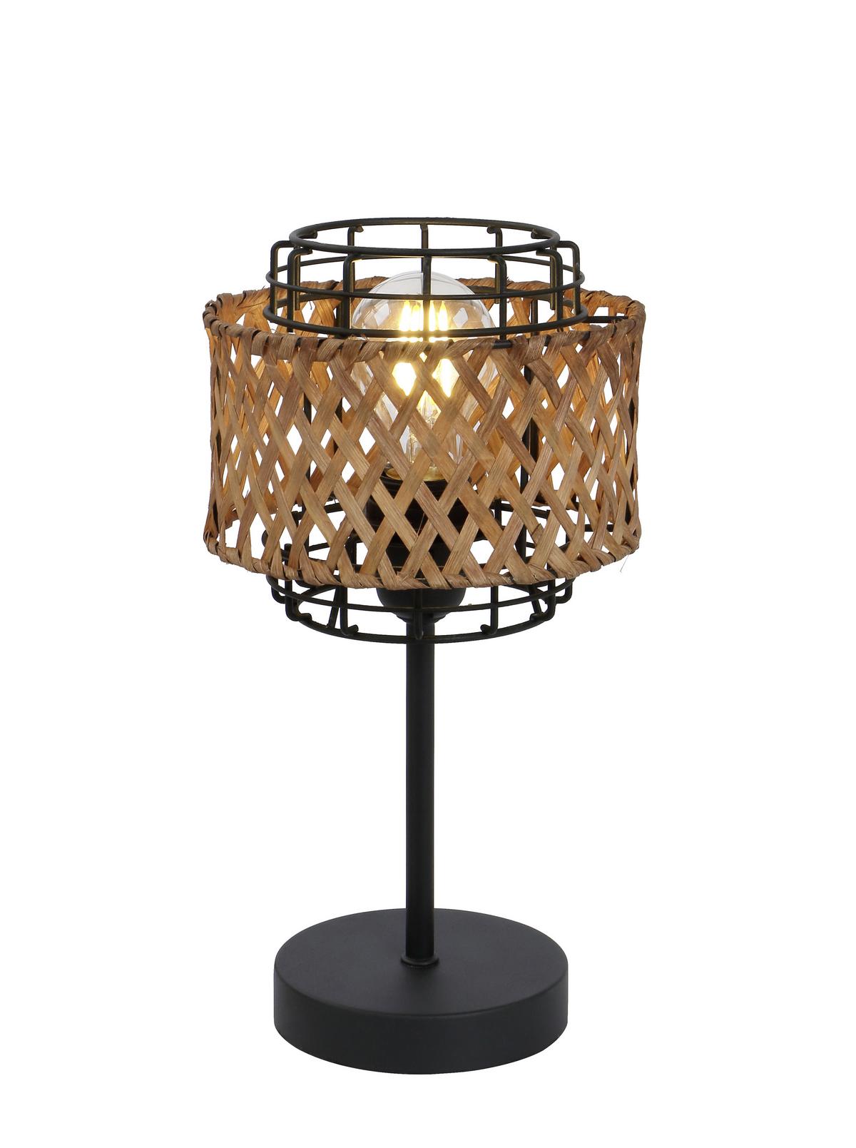 Tischlampe Dunkelbraun mit Schalter - Dunkelbraun/Schwarz, Natur, Naturmaterialien/Metall (17/32cm) - Globo
