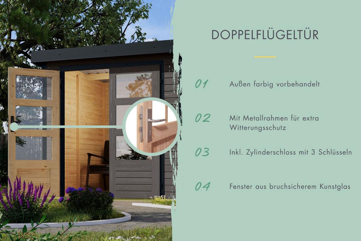 Gartenhaus mit Anbaudach Anthrazit - Anthrazit/Grau, Basics, Holz/Metall (271/218/271cm)