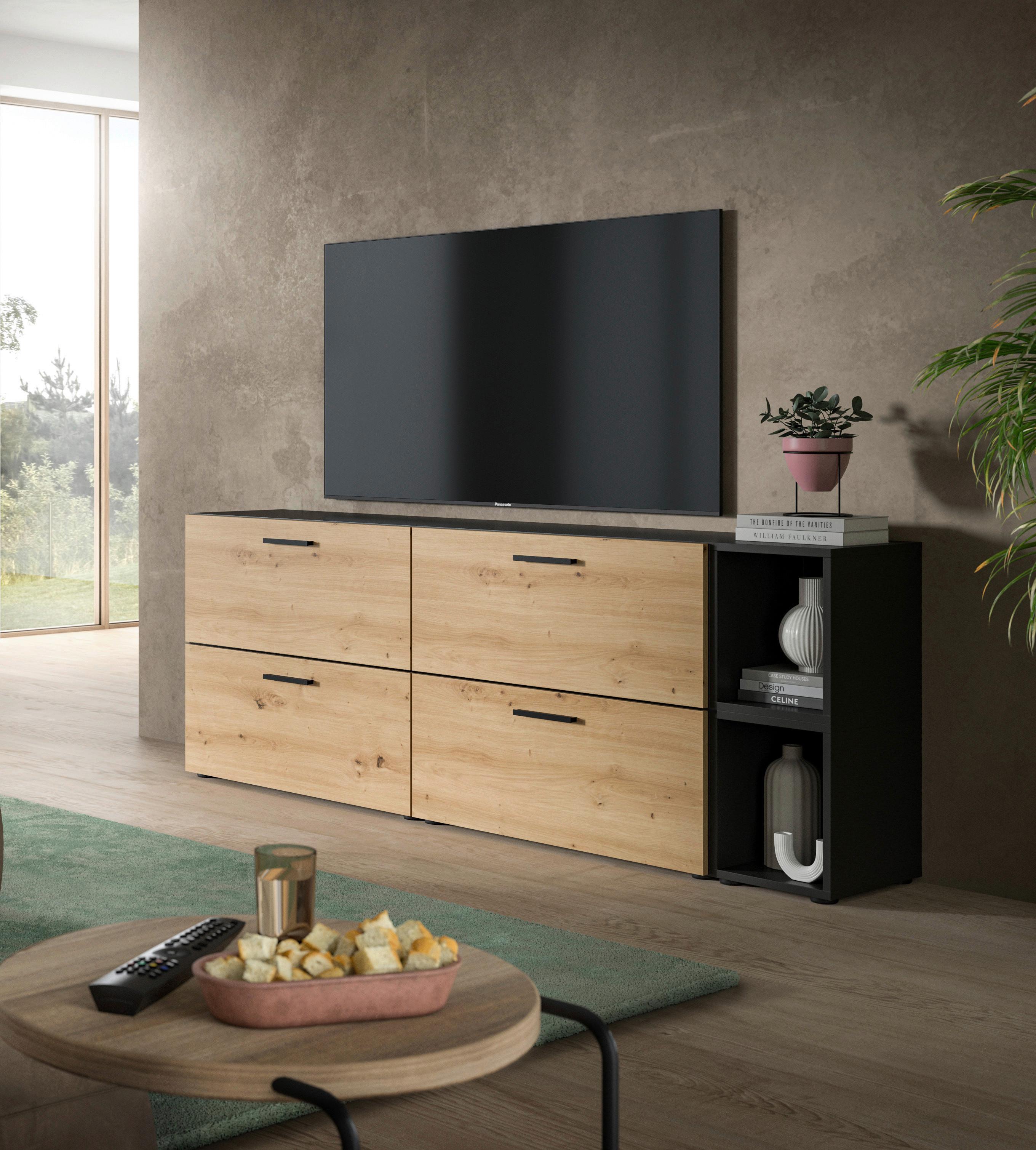 Wohnwand, The One 6, B: 176 cm Artisan Eiche Dekor/Grau - Schwarz/Eiche Artisan, Trend, Holzwerkstoff (176/67/34cm)