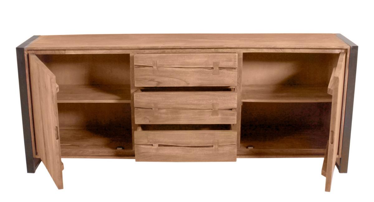 Sideboard Akazie/Schwarz B: 200cm - Schwarz/Naturfarben, Design, Holz/Metall (200/80/40cm) - MID.YOU