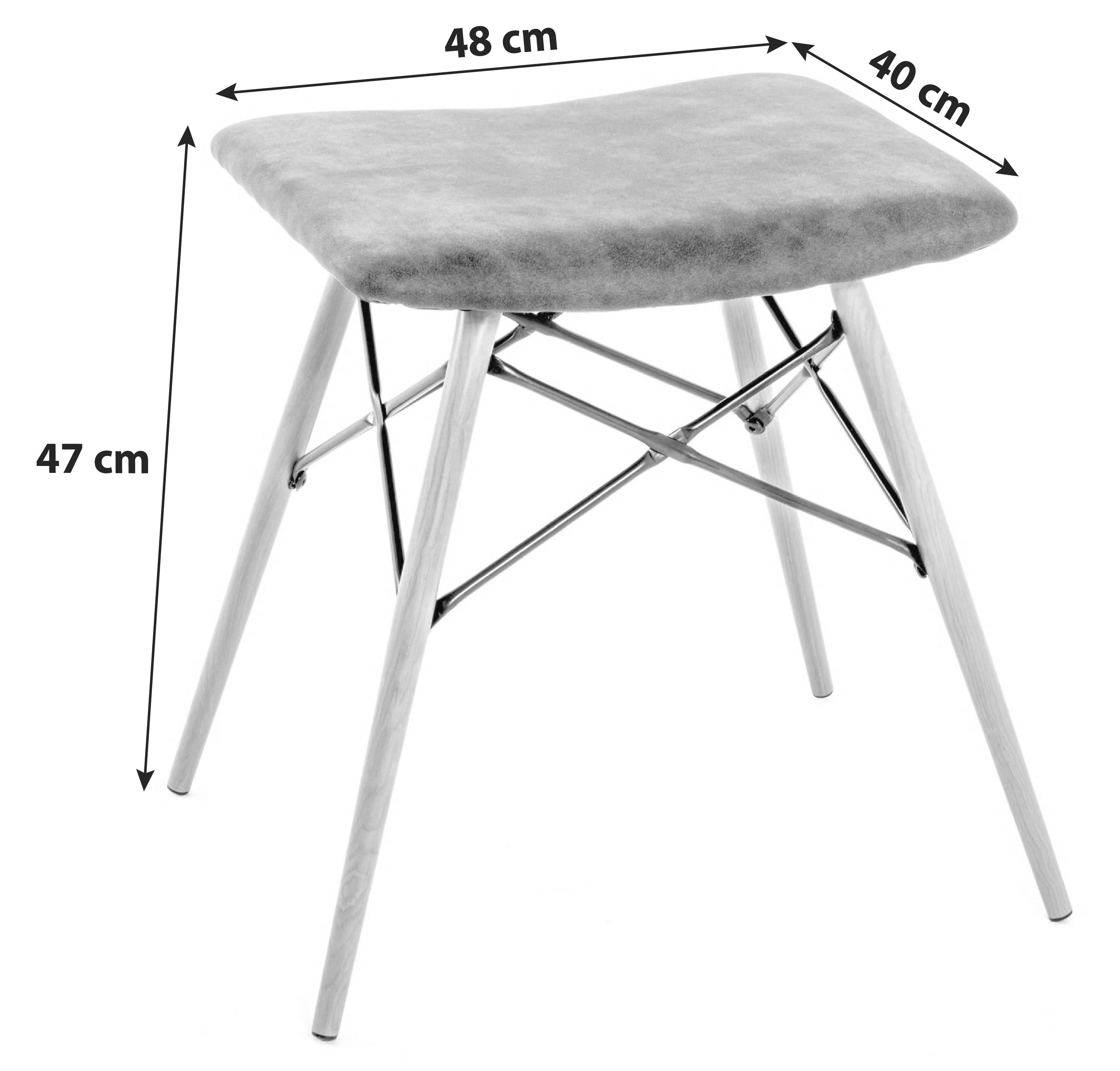 Hocker Stool Buche/Schwarz/ Grau Sitz Gepolstert H: 47 cm - Buchefarben/Schwarz, Basics, Textil/Metall (48/47/40cm)