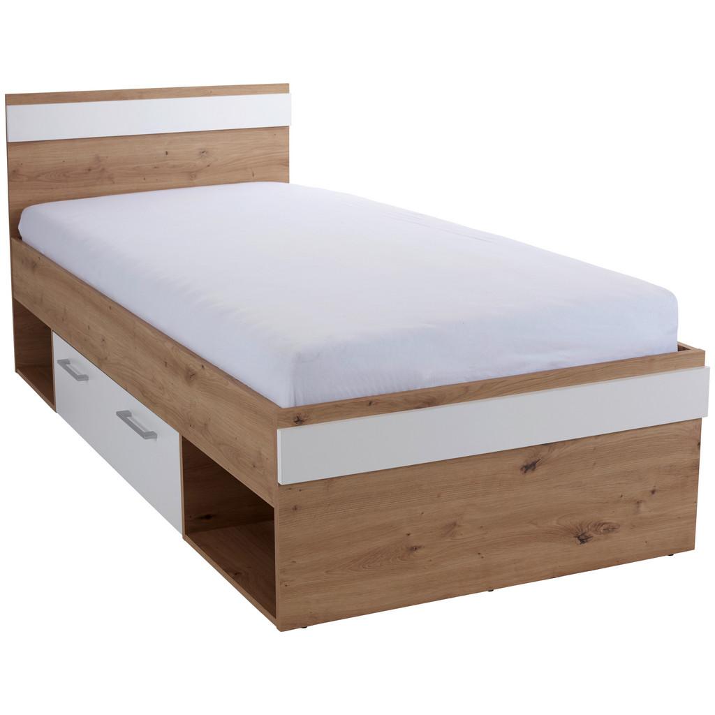 Stauraumbett 90x200 cm Box, Artisan Eiche Dekor/Weiß