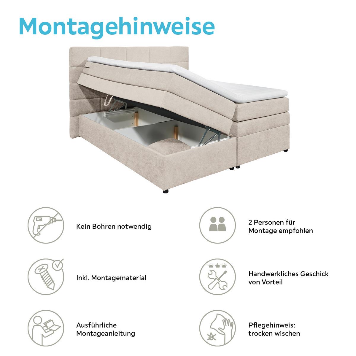 Boxspringbett Mit Topper & Bettkasten 180x200 Tacoma 3 - Sandfarben, KONVENTIONELL, Kunststoff/Textil (180/200cm) - MID.YOU