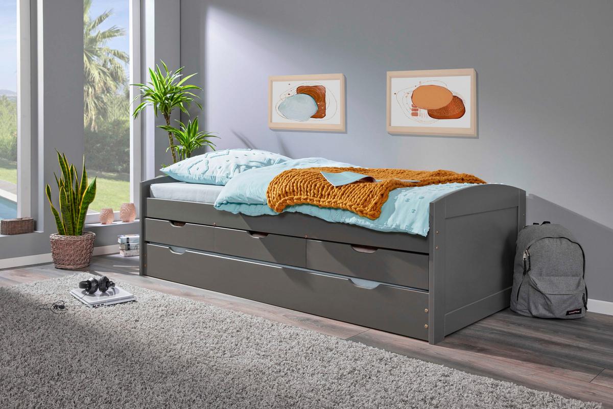 Výsuvná postel LENA sivá - šedá/přírodní barvy, Basics, dřevo/plast (90/200cm) - MID.YOU