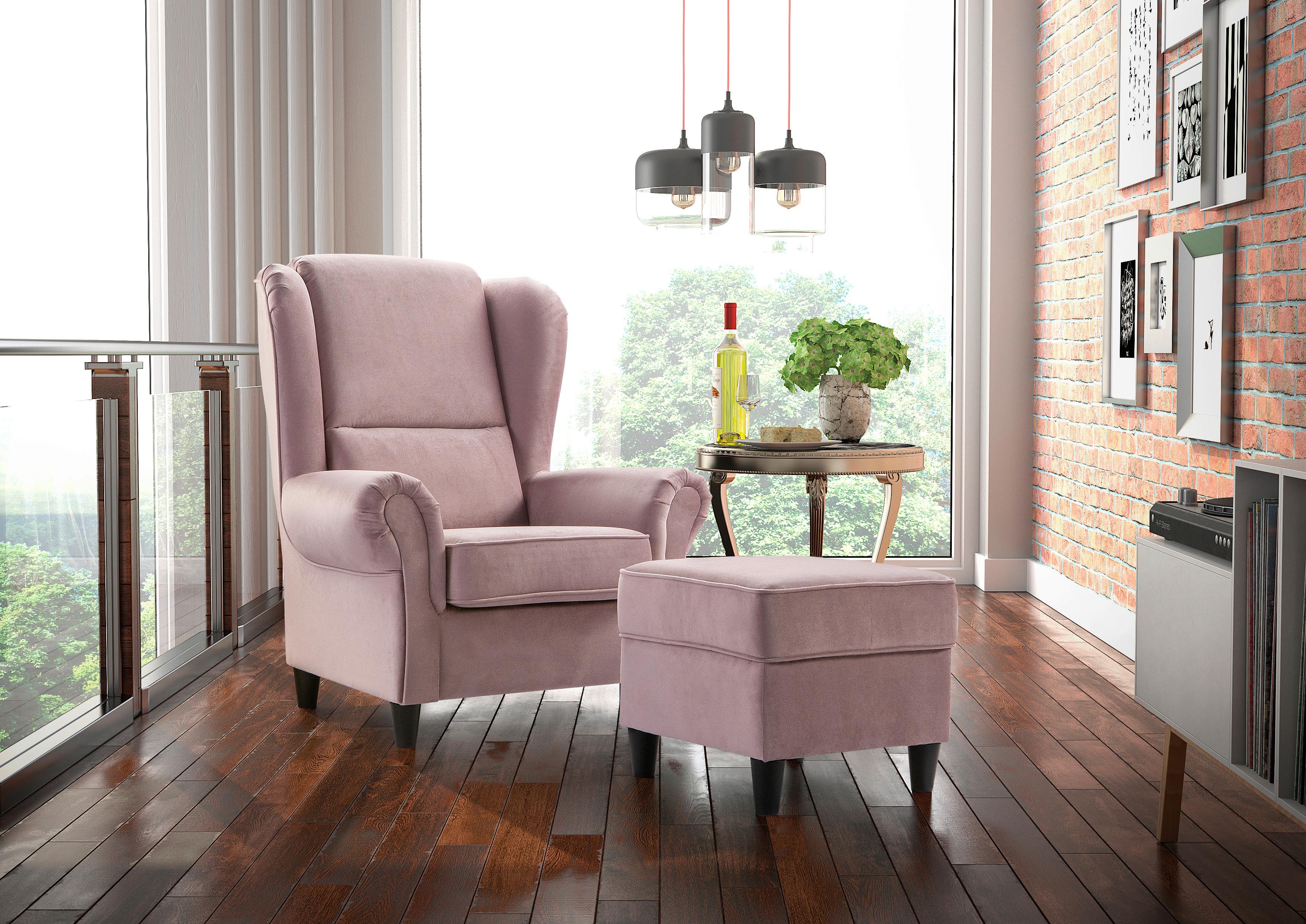 Hocker Baron Rosa B: 52 cm - Schwarz/Rosa, Design, Textil (52/45/52cm) - MID.YOU