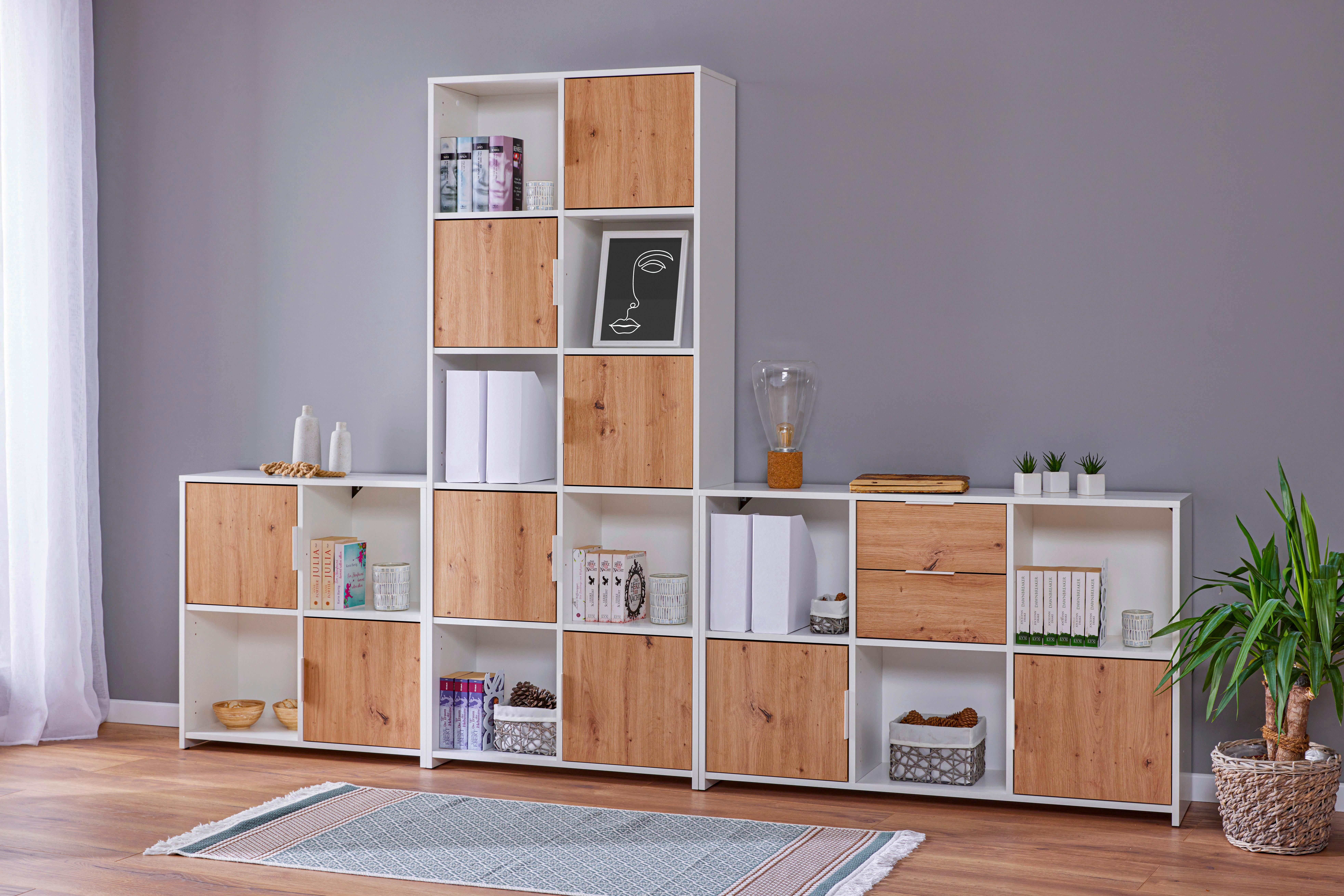 Kommode 120cm Pepeto, Weiß - Eiche Artisan/Weiß, Design, Holzwerkstoff (120/77/30cm) - Livetastic