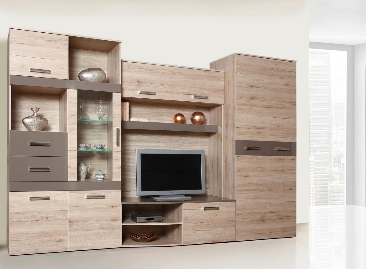 Szekrénysor Rossa Ii - bézs/tölgyfa színű, Modern, faalapú anyag/Üveg (300/200/52cm)