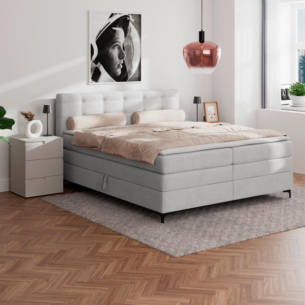 Boxspringbett MITTO Silberfarben 180x200 cm - Silberfarben/Schwarz, KONVENTIONELL, Textil/Metall (180/200cm)