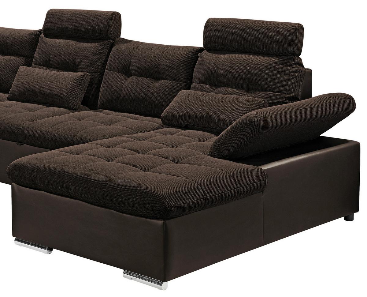 Wohnlandschaft Jakarta U Dunkelbraun - Dunkelbraun/Silberfarben, MODERN, Holzwerkstoff/Textil (218/324/170cm) - MID.YOU