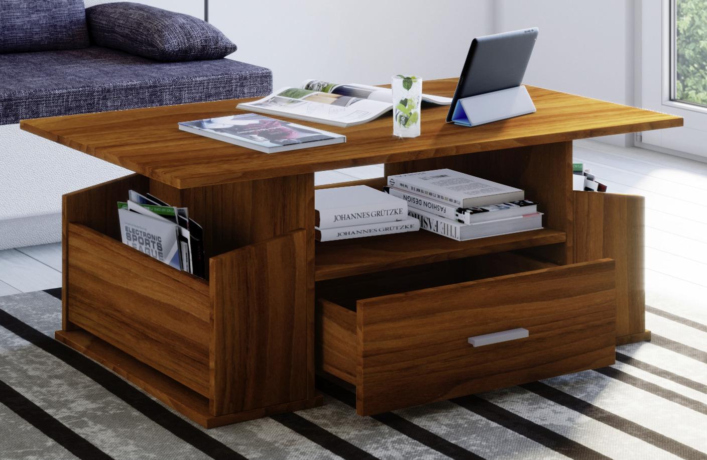 MID.YOU Couchtisch Mit Schublade + Fächer Junata, Nussbaumfarben