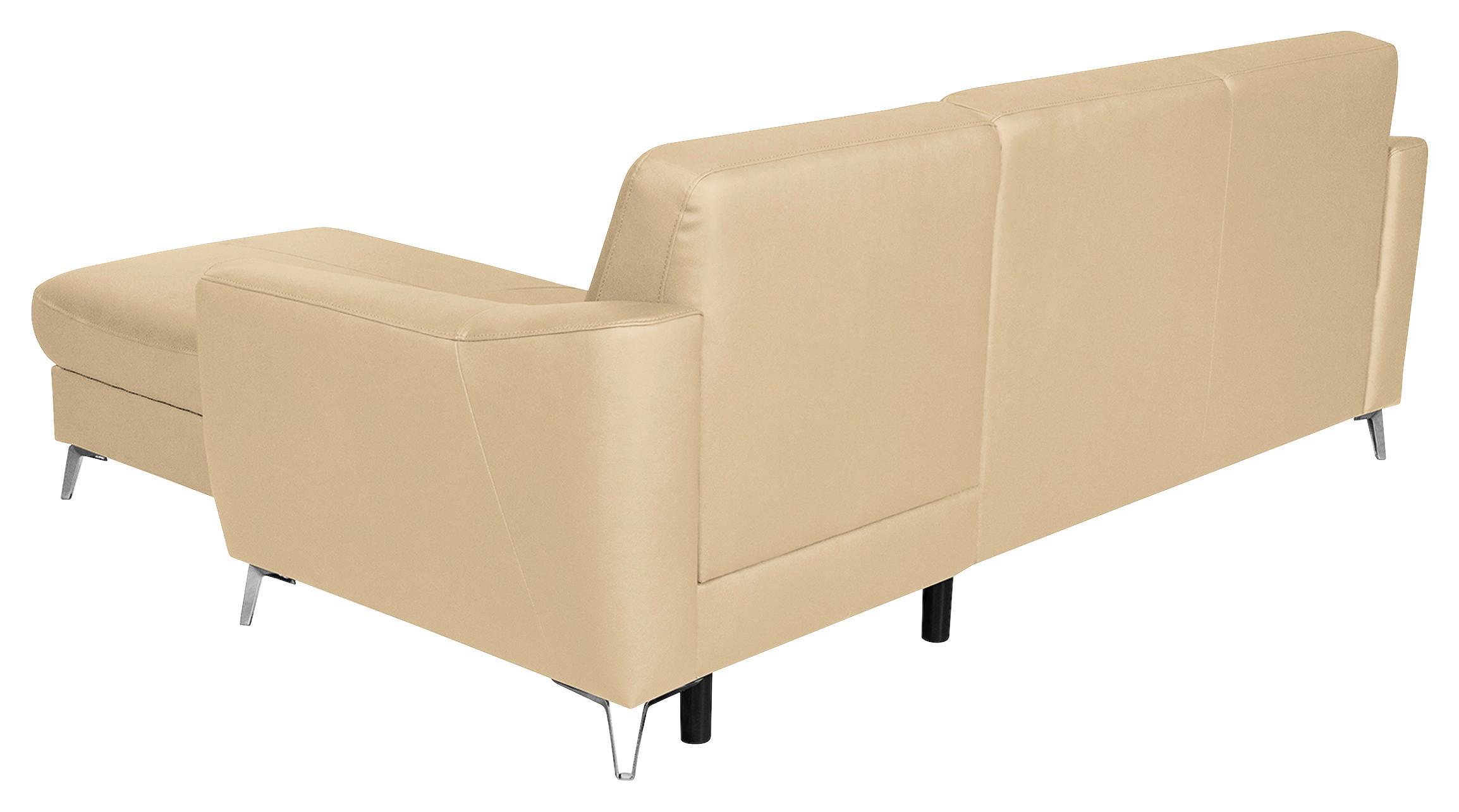 Ecksofa Santos Beige S: 241 Cm - Chromfarben/Beige, Design, Leder/Textil (241/168cm) - Livetastic