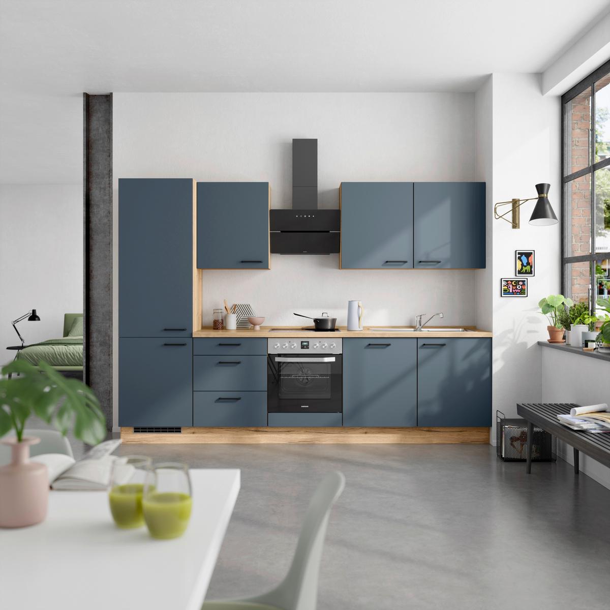 Küchenleerblock Easytouch High-Line, H10 Links - Blau/Eichefarben, MODERN, Holzwerkstoff (300cm) - Nobilia