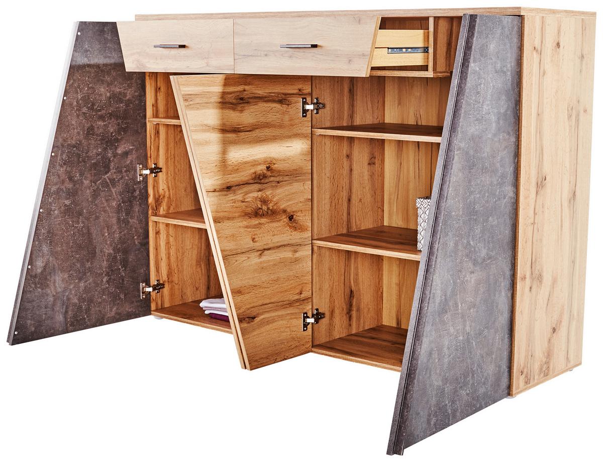 Kommode B 160cm Venedig, Wotan Eiche/beton Optik - Eichefarben/Schwarz, MODERN, Holzwerkstoff (160/110/40cm)