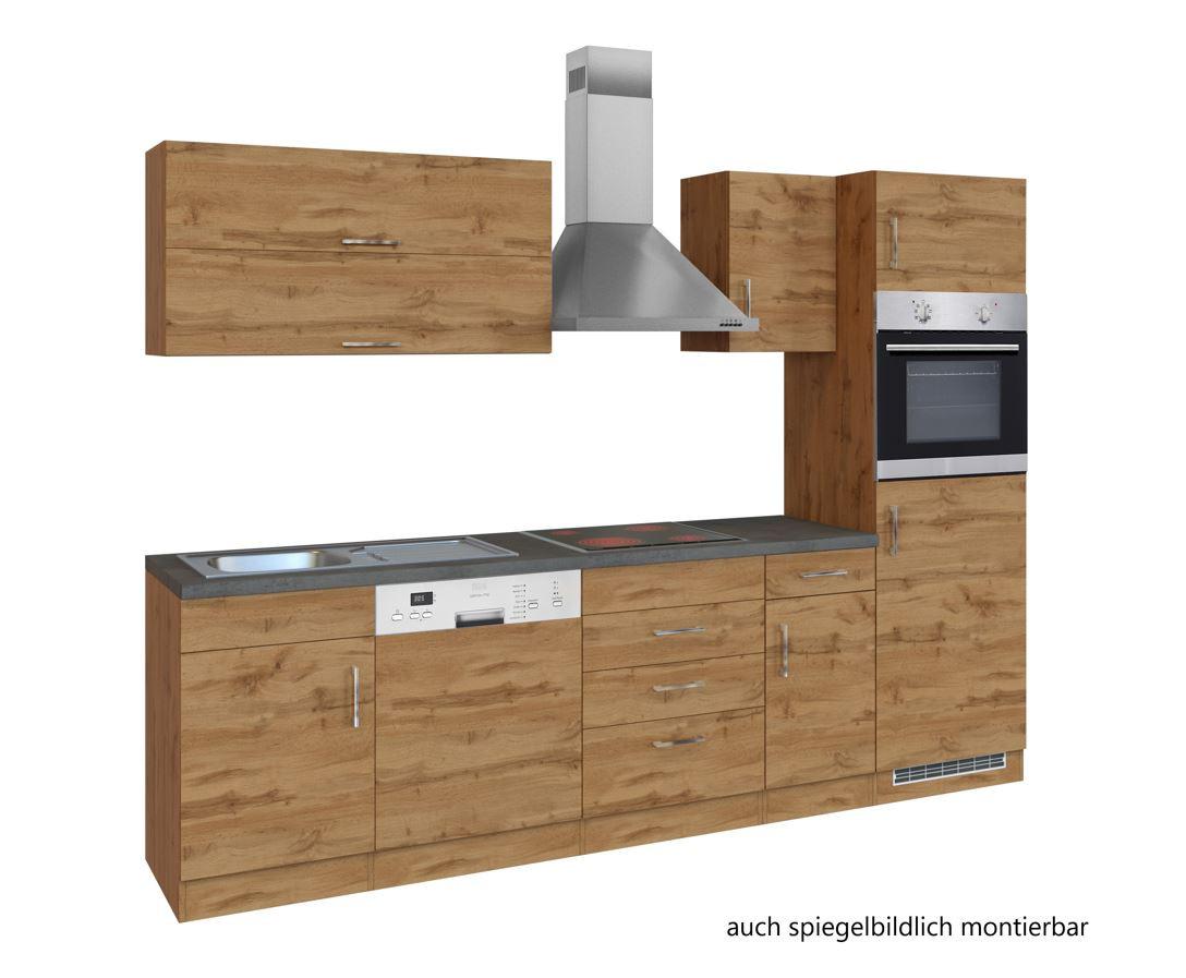 Küchenzeile Sorrento Mit Geräten 270 cm Eichefarben - Schieferfarben/Eiche Wotan, MODERN, Holzwerkstoff (270cm) - Held
