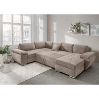 Wohnlandschaft Terana mit Schlaffunktion Beige - Chromfarben/Beige, KONVENTIONELL, Textil (219/305/157cm) - Livetastic