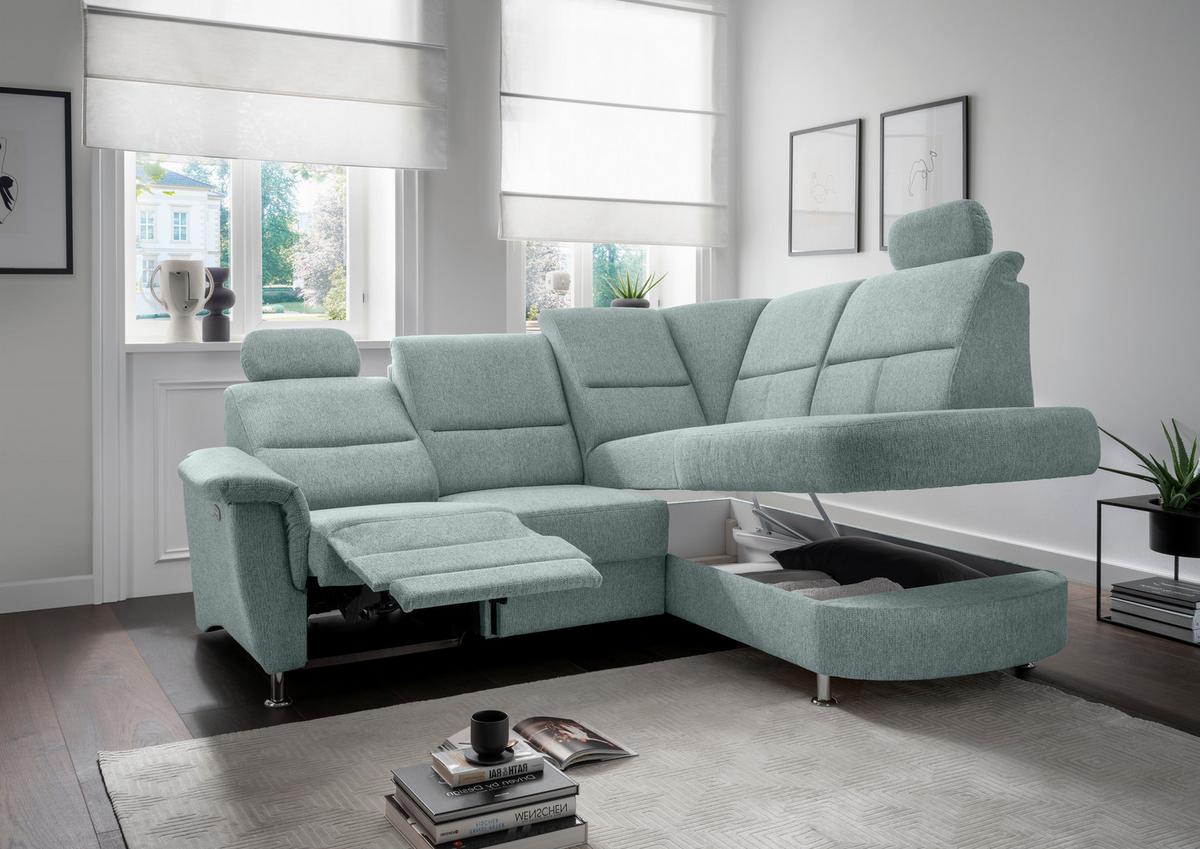 Ecksofa Mit Stauraum Parole Mintgrün Chenille - Chromfarben/Mintgrün, KONVENTIONELL, Textil (231/184cm) - Livetastic