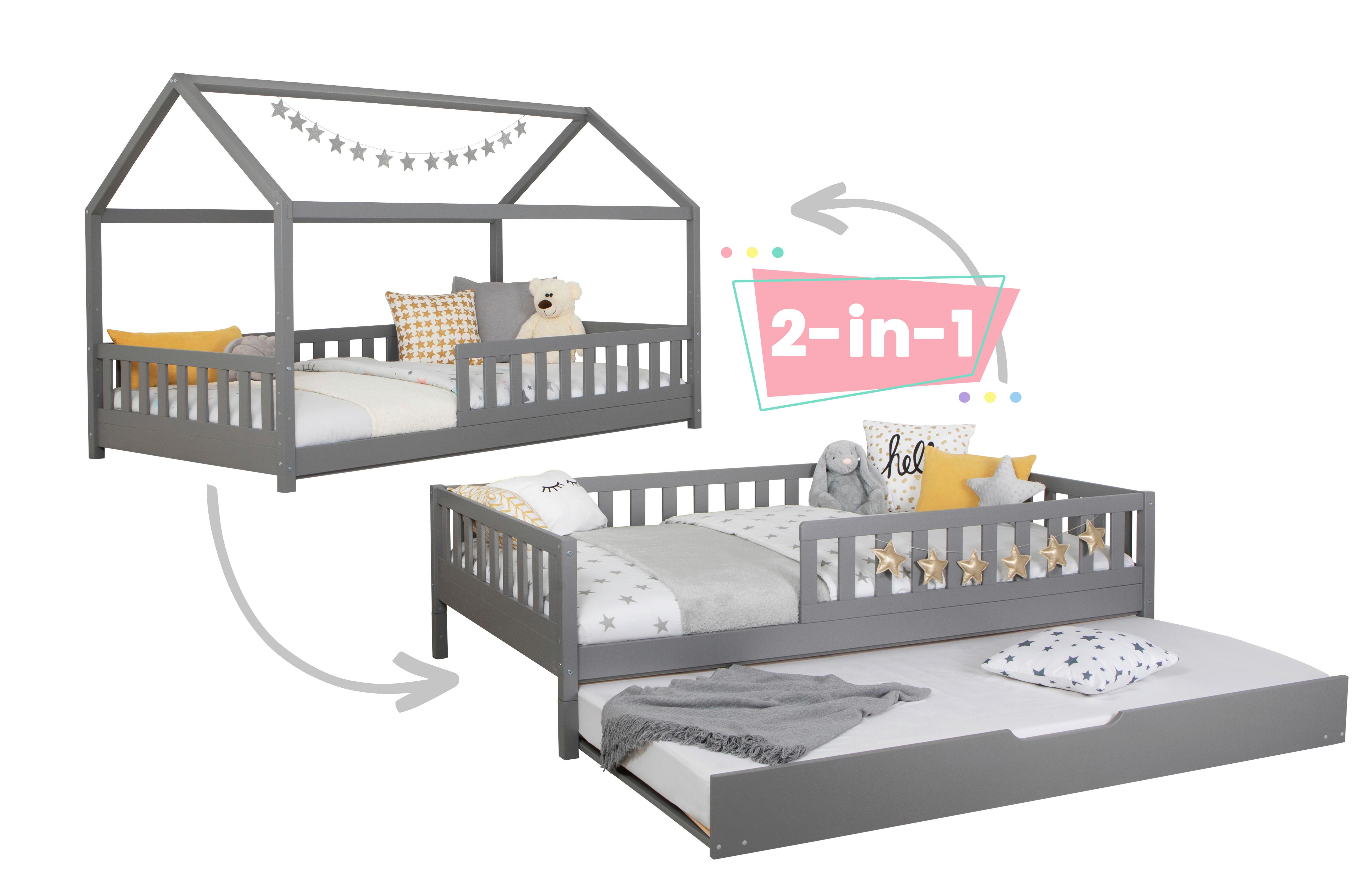 Ausziehbett Mit Bettkasten 100x200 Cm Duo Hellgrau - Hellgrau/Naturfarben, MODERN, Holz (100/200cm) - MID.YOU