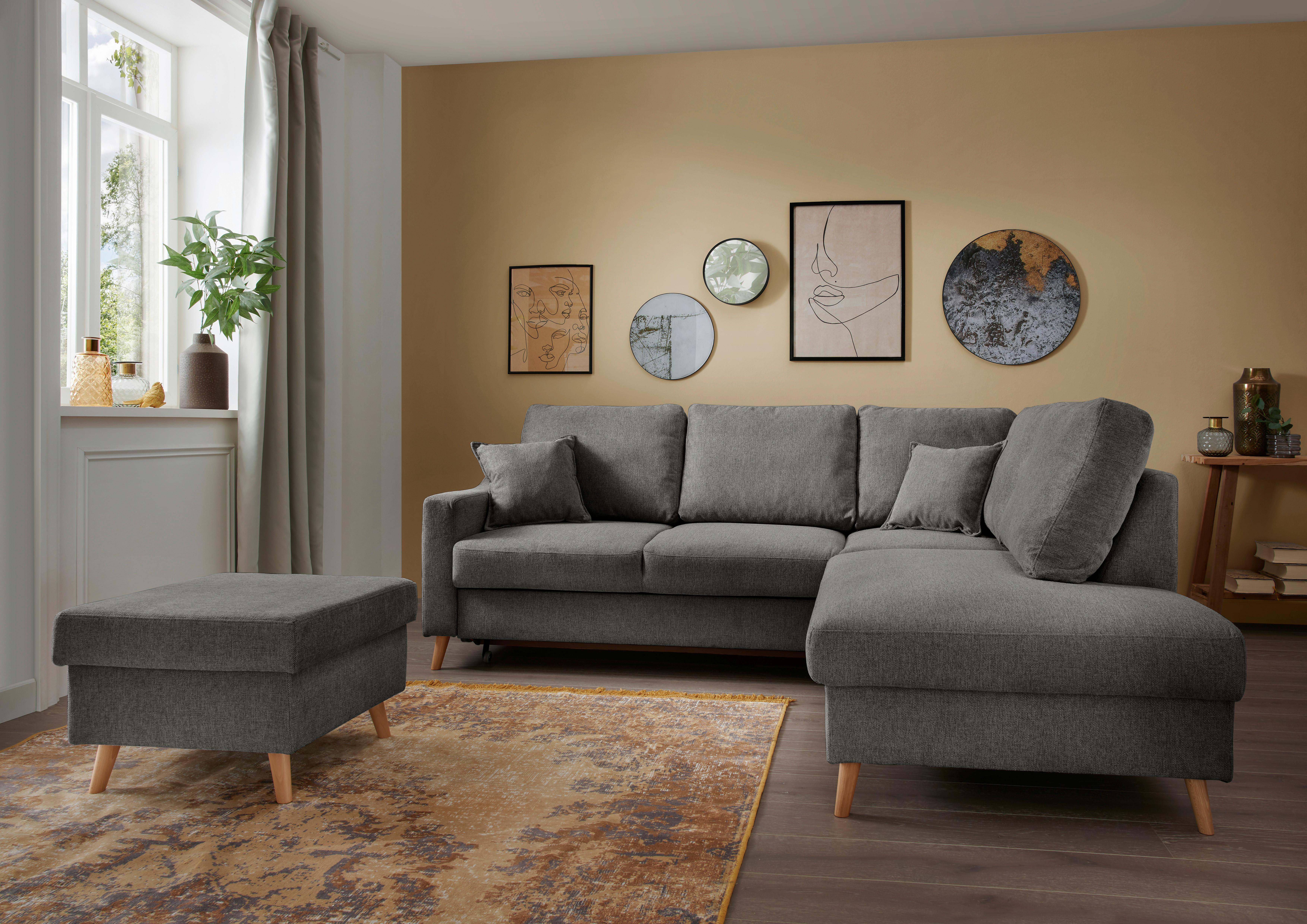 Hocker Valentina Anthrazit B: 61 cm - Anthrazit/Naturfarben, KONVENTIONELL, Textil (61/43/61cm) - P & B