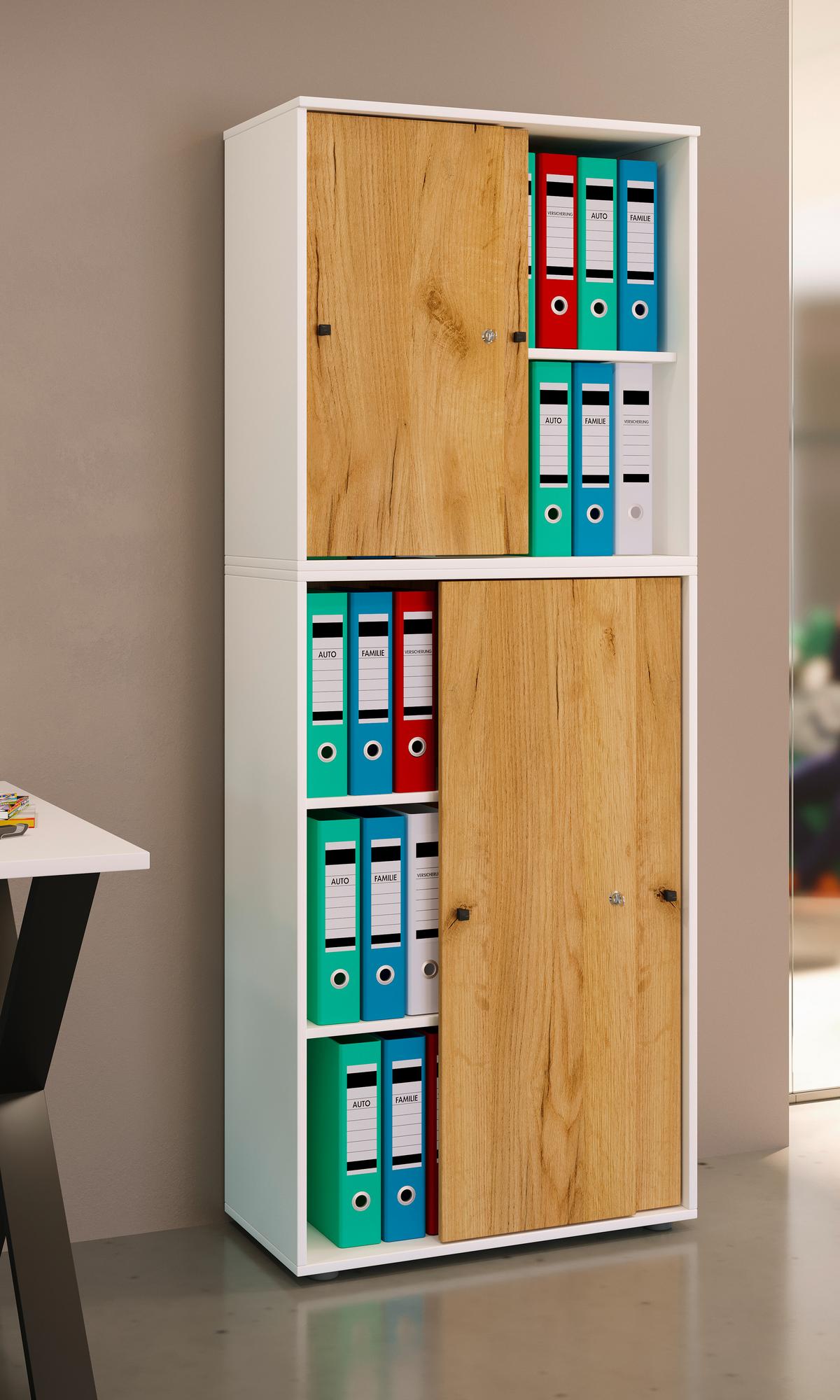 Aktenschrank Lona Weiß/Eiche Dekor B: 70 cm - Honigeiche/Weiß, Design, Holzwerkstoff (70/183/37cm) - MID.YOU