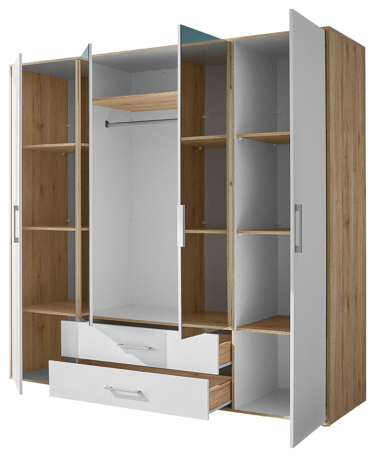 Šatníková skriňa LEMBO - biela/strieborná, Konventionell, kompozitné drevo/plast (206/195/60cm)