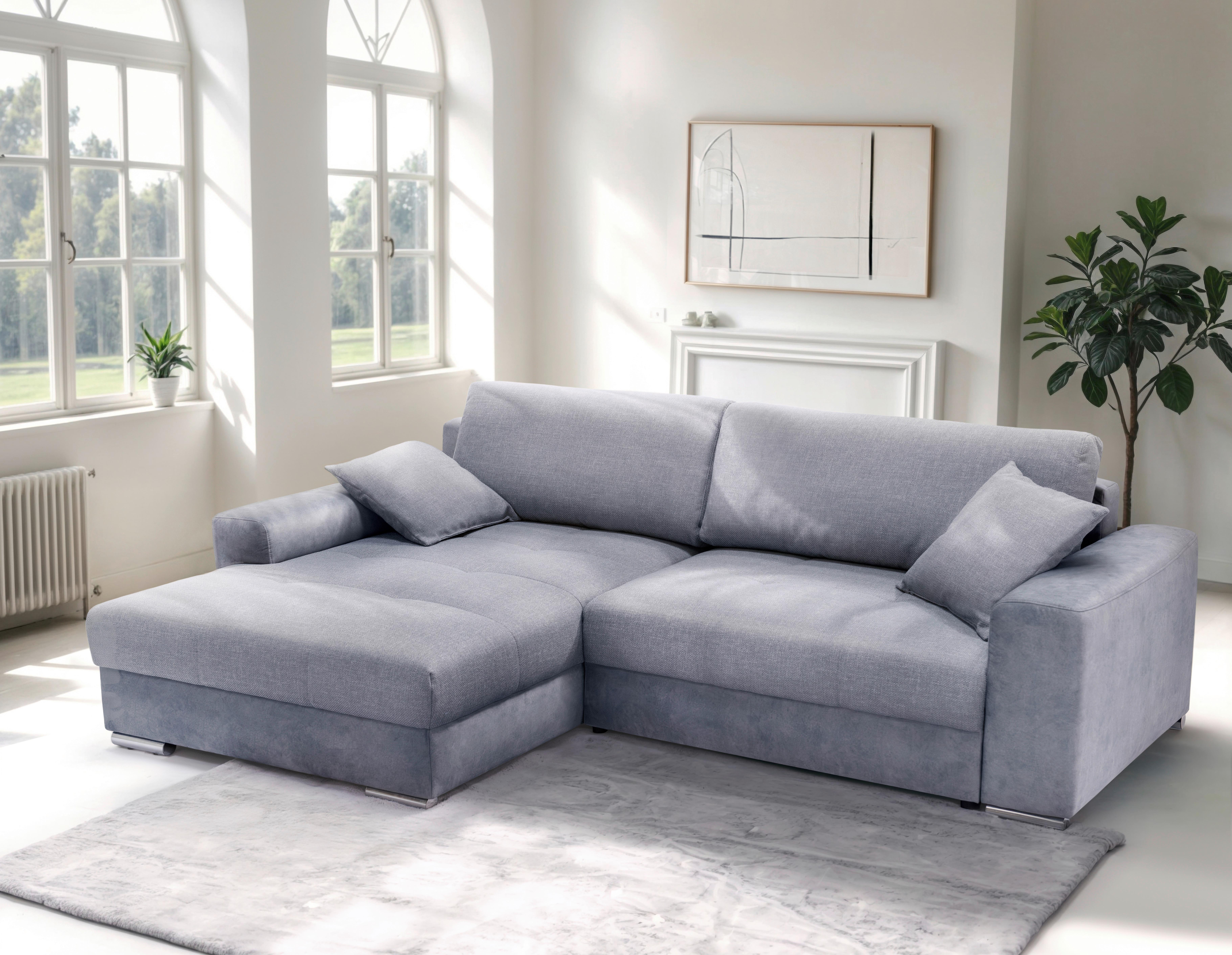 Ecksofa Laranca Blaugrau S: 177x269 cm - Chromfarben/Blaugrau, Design, Textil (177/269cm) - Livetastic