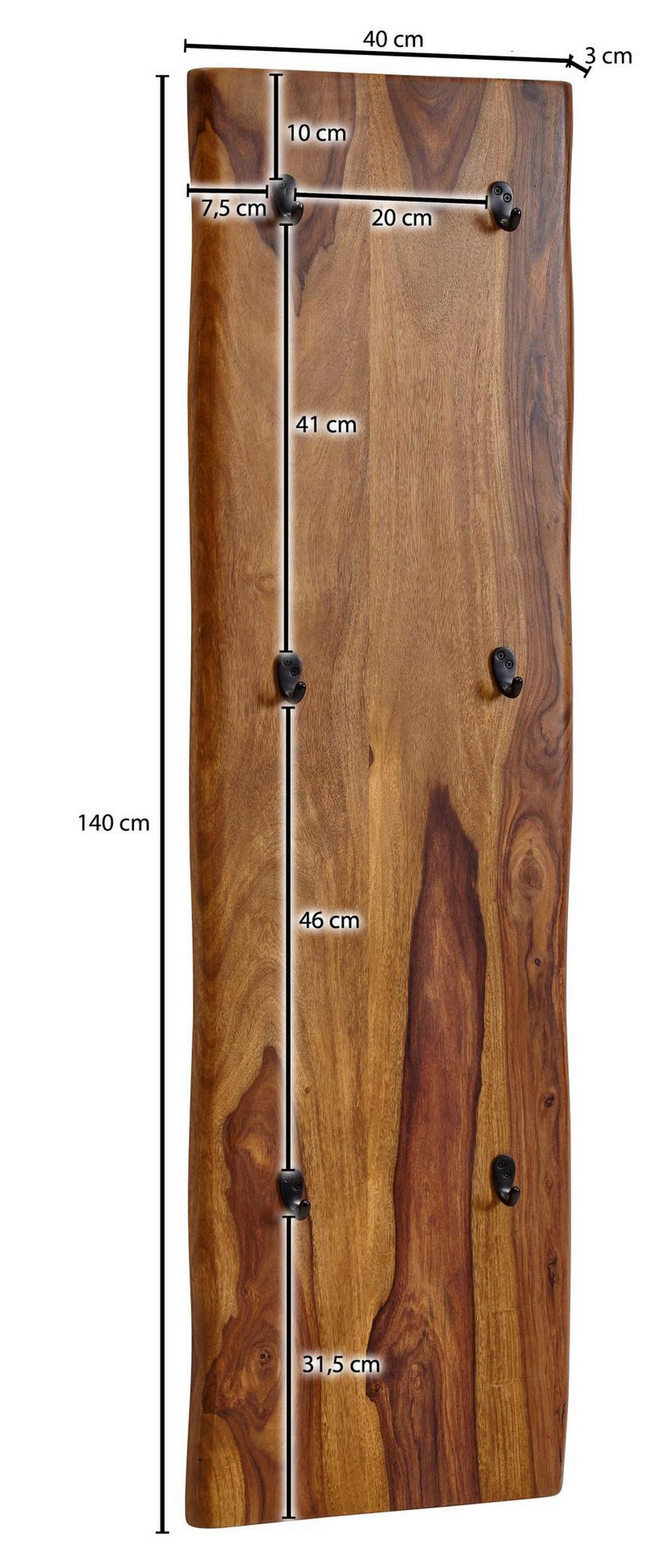 Wandgarderobe Wohnling Sheesham B: 40 cm - Sheeshamfarben, MODERN, Holz (40/140/7cm) - MID.YOU