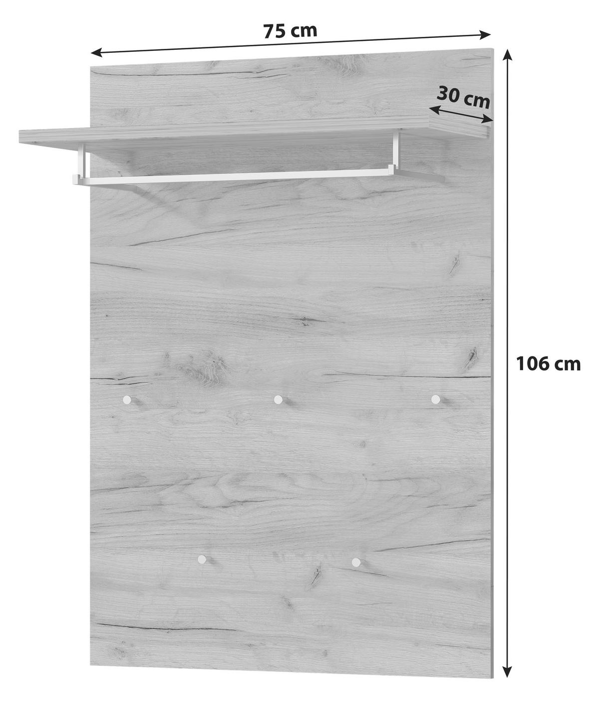 Garderobenpaneel Aledo Eichefarben B: 75 cm - Eichefarben, MODERN, Holzwerkstoff (75/106/30cm) - Germania