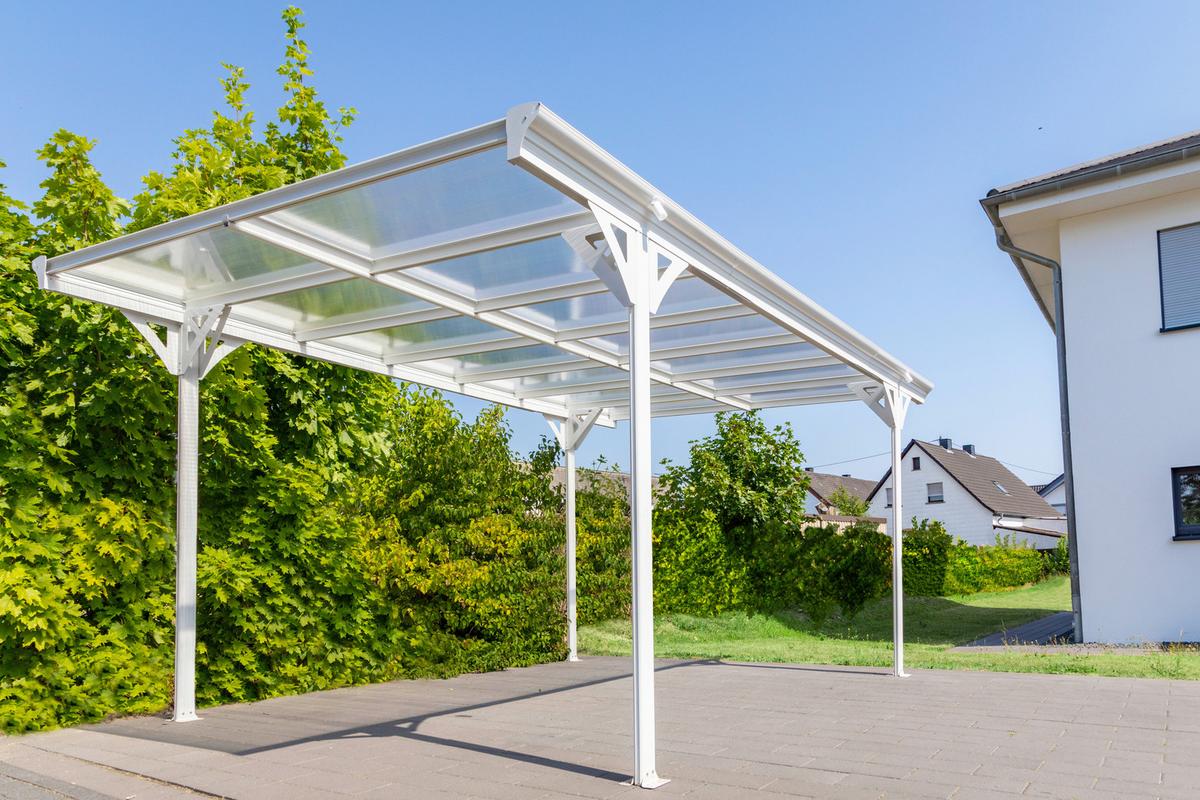 Přístřešek na auto CARPORT 15m2 - bílá, Basics, kov/plast (305/232/503cm)