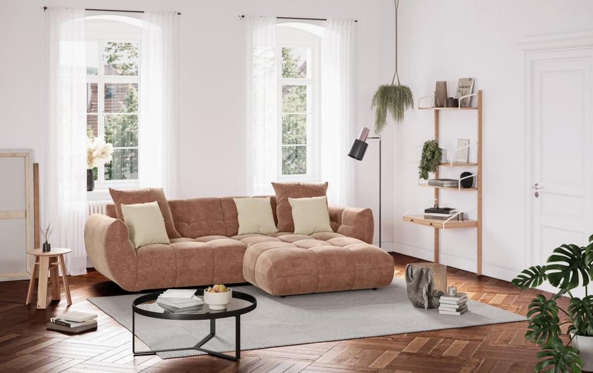 Rohová sedačka PANDA, pravá, staroružová ženilka - čierna/staroružová, Modern, textil/plast (280/178cm) - Premium Living