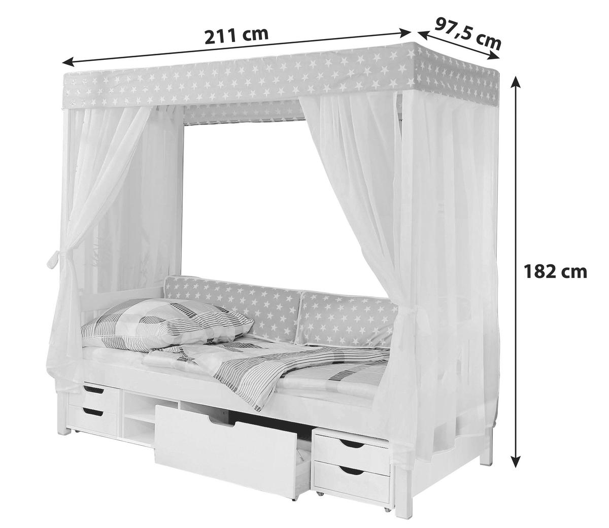 Postel s nebesy LINO závěs růžově-bílý - bílá/růžová, Moderní, dřevo (90/200cm) - MID.YOU