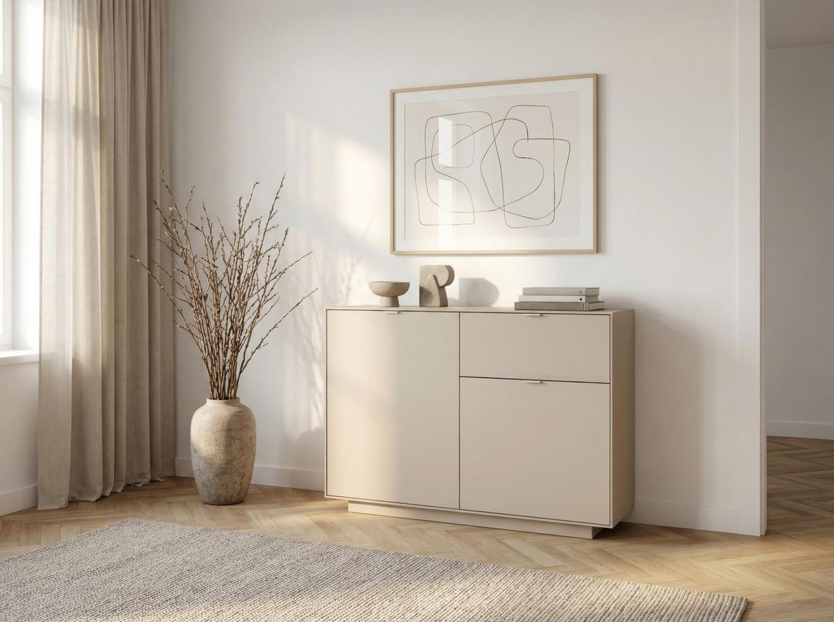 Kommode Sivas B: 120 cm Sandfarben - Sandfarben, Design, Holzwerkstoff (120/90/37,5cm) - MID.YOU