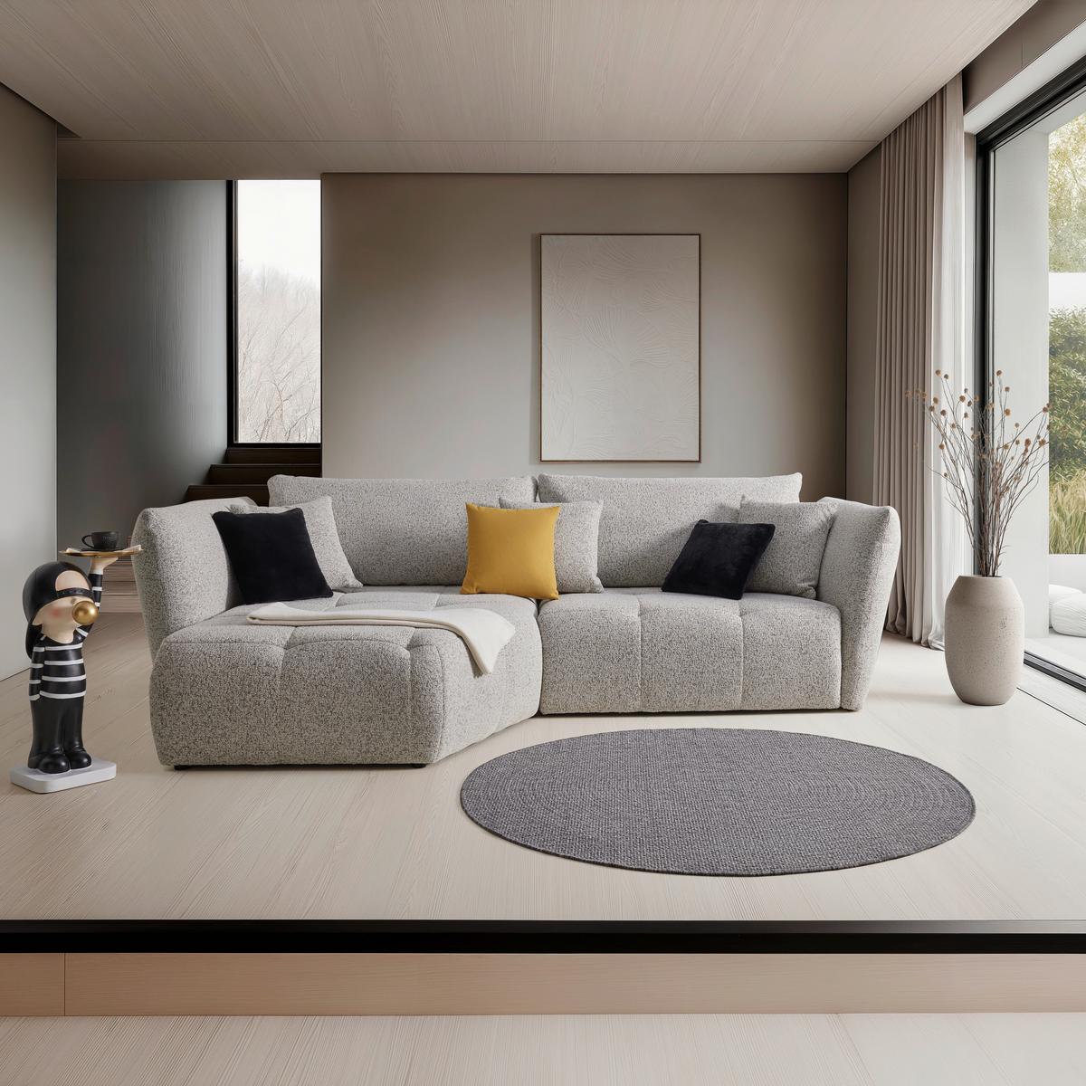 Sedací souprava BONNY, levá, béžová / černá, 5x polštář - černá/béžová, Moderní, textil (193/85-105/300cm) - Premium Living