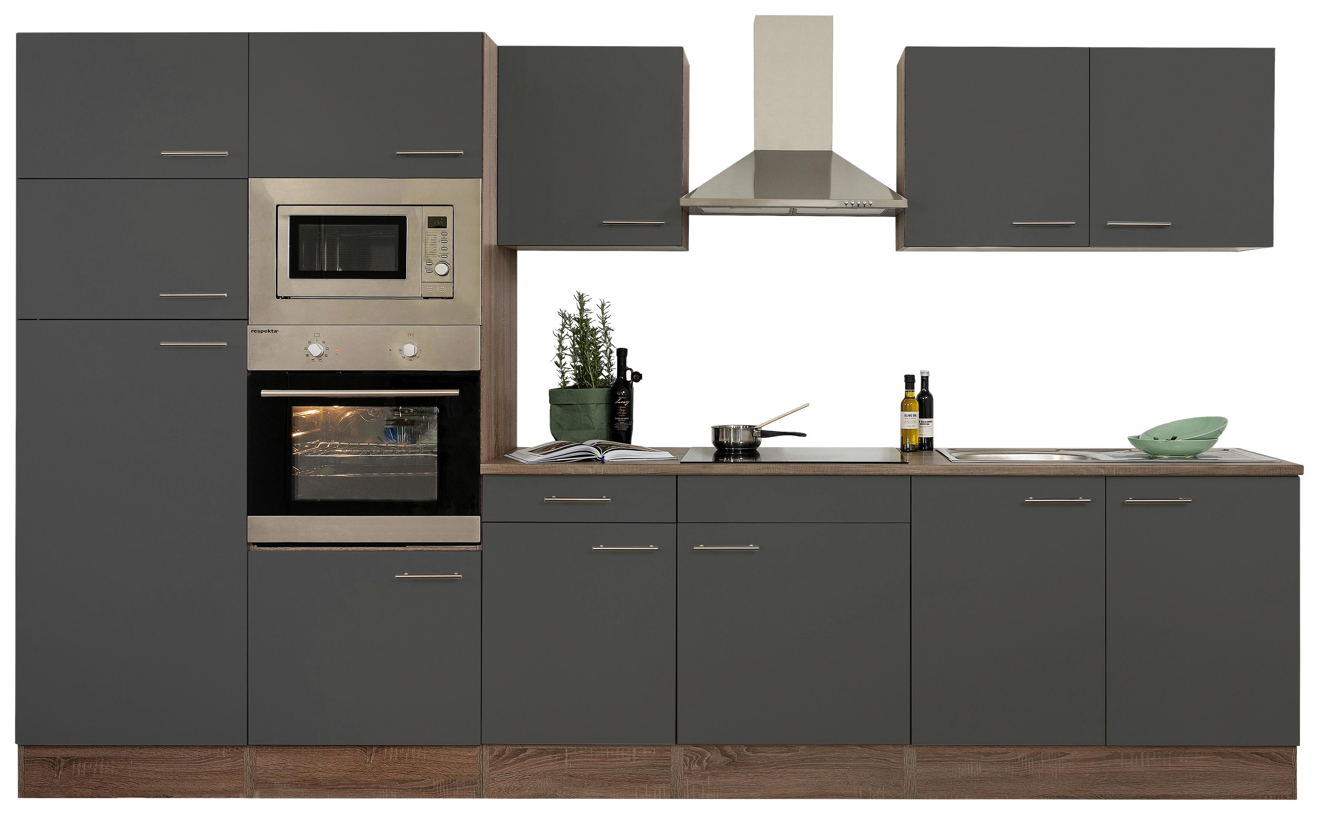 Küchenzeile mit Geräten B: 330 cm Grau/Eiche Dekor - Eichefarben/Grau, Design, Holzwerkstoff (330cm) - Respekta