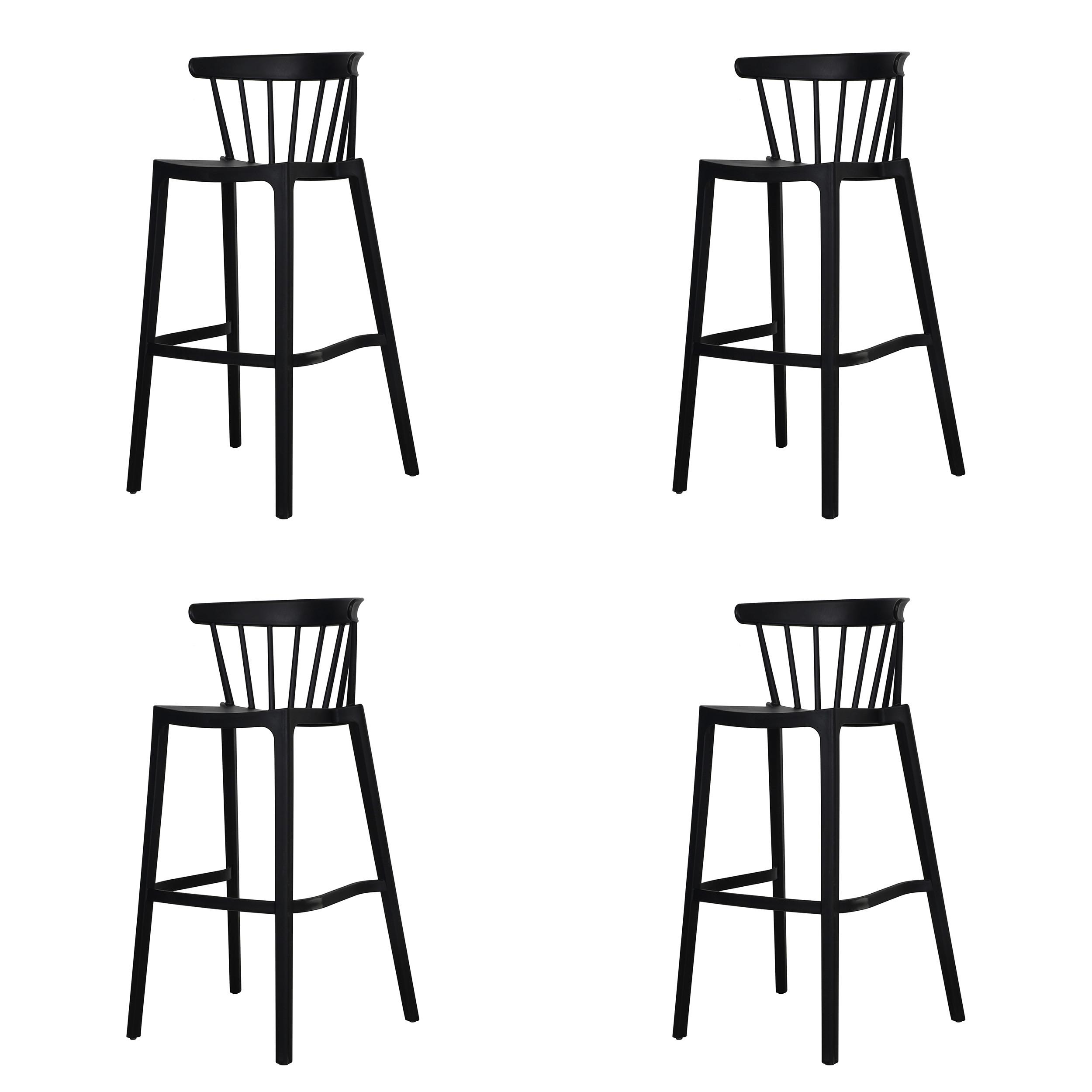 STUHL 4X WINDSON – BARSTUHL SCHWARZ - Schwarz, Basics, Kunststoff (56/103/55cm) - Gardenson