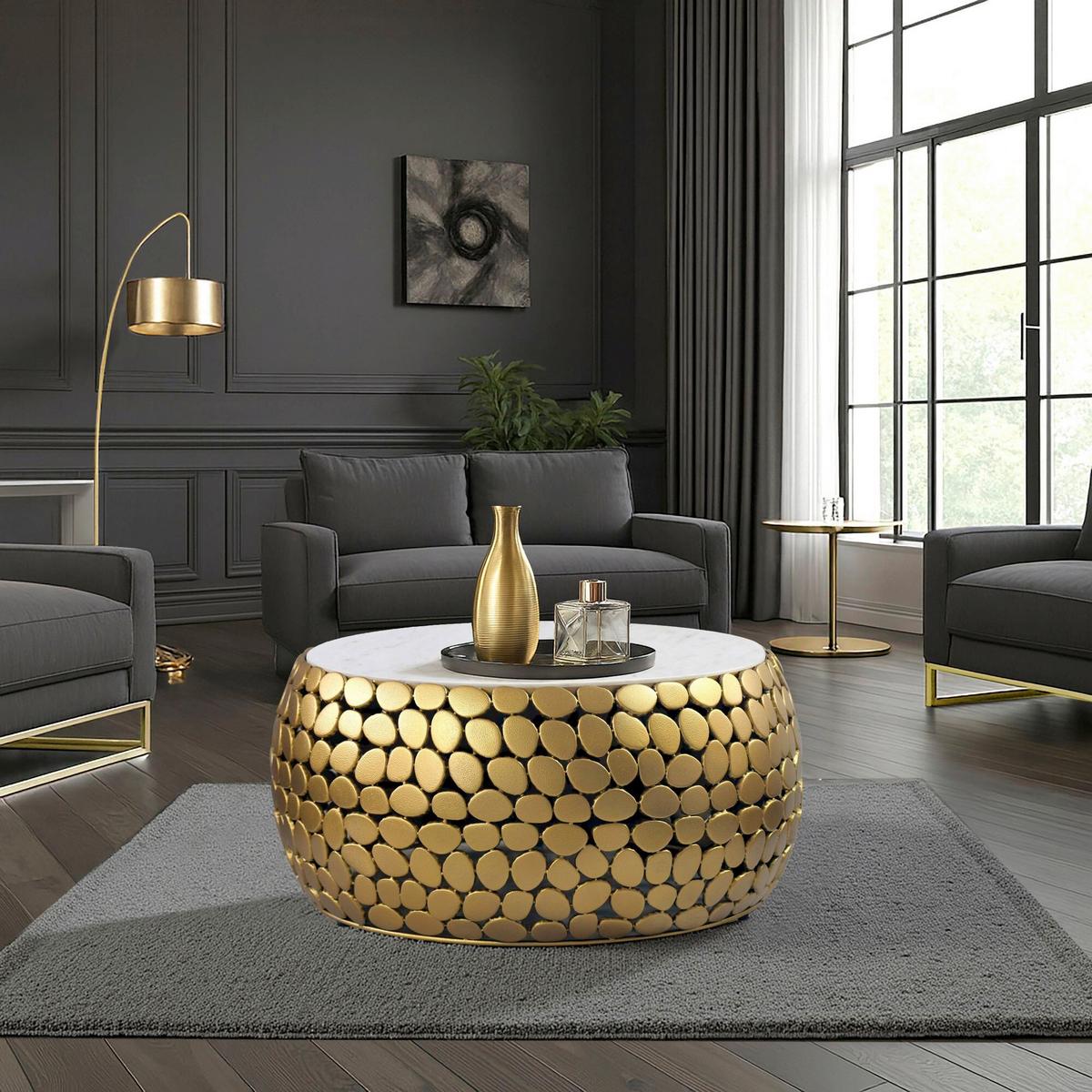 Couchtisch Goldfarben B: 66 cm - Goldfarben, Design, Stein/Metall (66/32/66cm) - Livetastic