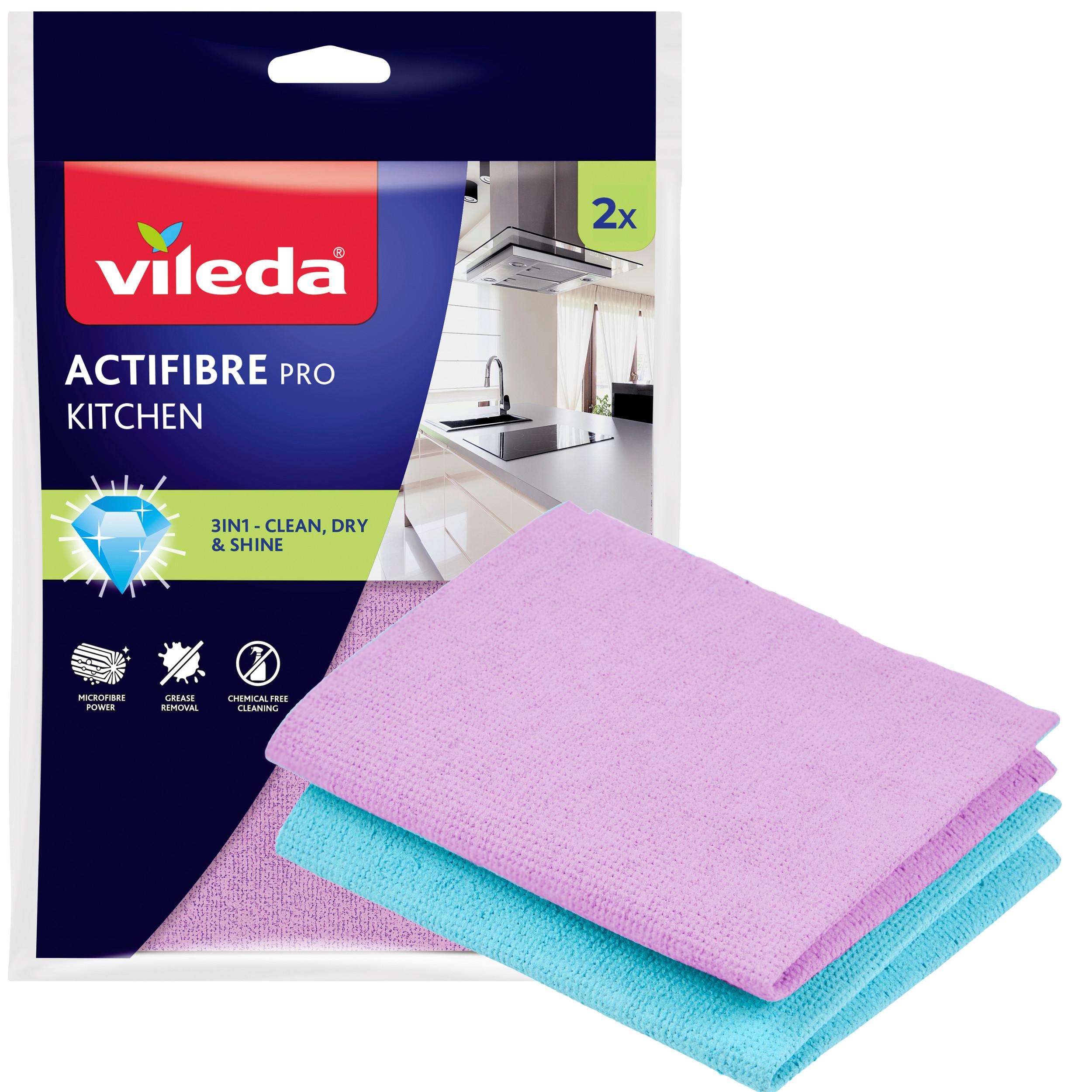 Utierka z mikrovlákna 2 KS ACTIFIBER PRO KITCHEN 2PC - viacfarebná, Basics, textil (18/25cm) - Vileda