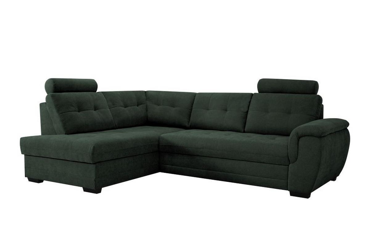 Rohová sedačka FALCO, ľavá, tm.zelená ženilka,2x op.hlavy - čierna/tmavozelená, Konventionell, drevo/kompozitné drevo (183/251cm) - Ondega