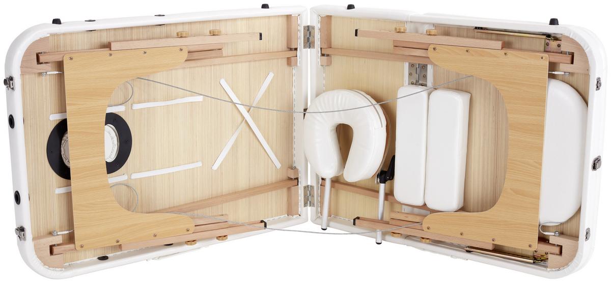 Massageliege Wooden Weiß Holzgestell, Höhenverstellbar - Beige/Buchefarben, MODERN, Holz/Holzwerkstoff (185/70/62-85cm) - Ondega