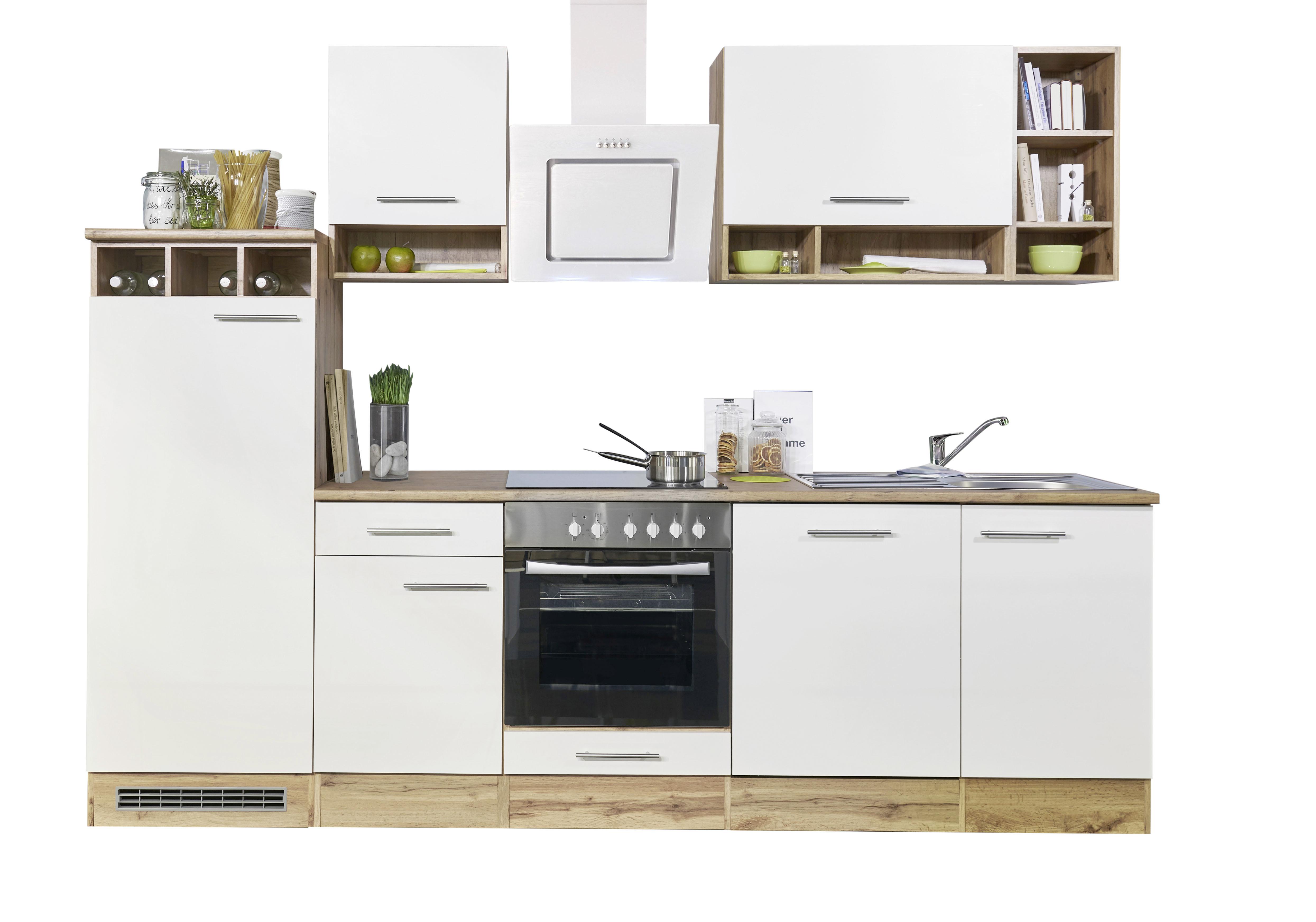 Küchenzeile Economy mit Geräte B: 280 cm Weiß/Eiche Dekor - Wildeiche/Weiß, Basics, Holzwerkstoff (280cm) - Respekta