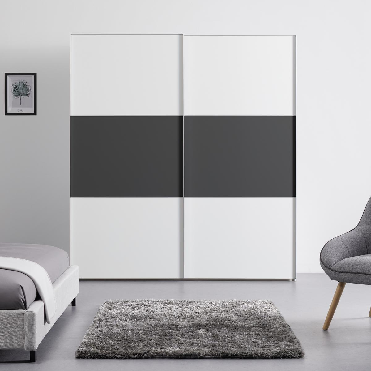 Schwebetürenschrank 200cm Includo, Weiß/Anthrazit - Anthrazit/Weiß, Design (200/222/68cm) - MID.YOU